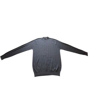 Bobby Chan Mens Charcoal Grey Silk Cotton Mock Neck Textured Sweater Large